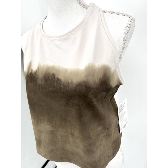 NWT Athleta Shanti Watercolor Stripe Crop Tank 1X Mortar Mushroom Fitted Top - Picture 2 of 8